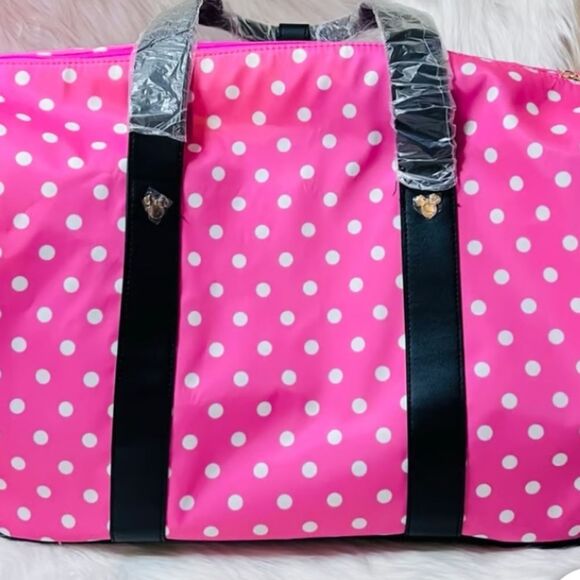 Disney Minnie Mouse Bow Logo Polka-Dot Rolling Duffel Bag - Picture 5 of 7